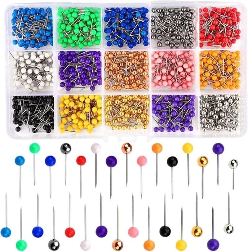 900 قطعة دبابيس دفع برؤوس مستديرة ودبابيس رسم ذات نقاط فولاذية للوحات الفلين والخرائط ولافتات النشرات والحرف اليدوية والصناعات المنزلية - Image 2