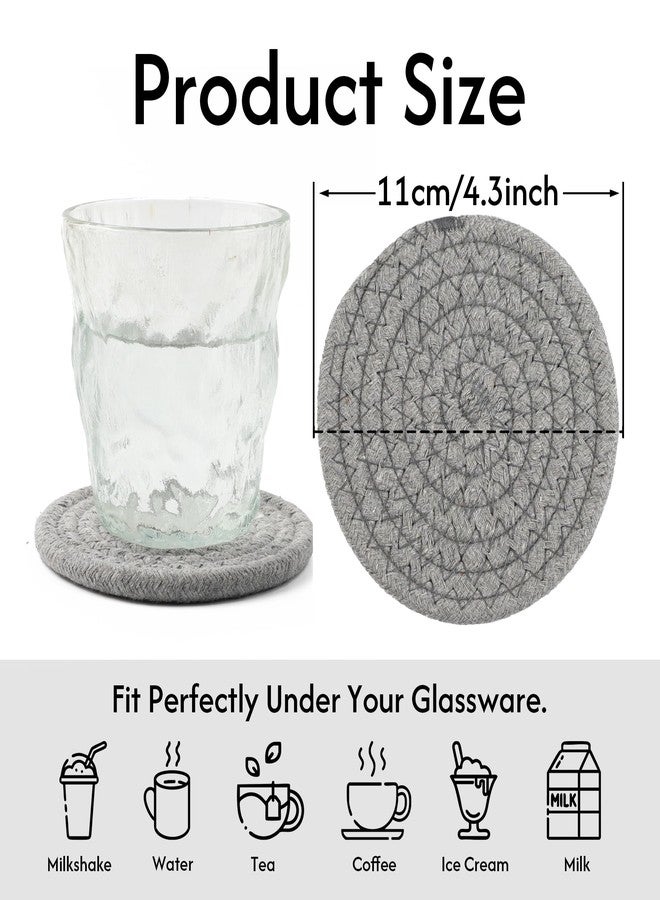 krastmon Coasters Set of 4 for Drinks, Cotton Woven 4 Colors Absorbent Boho Coasters for Home Decor Cups - Hot or Cold Drink Thickened (Grey) - Image 2