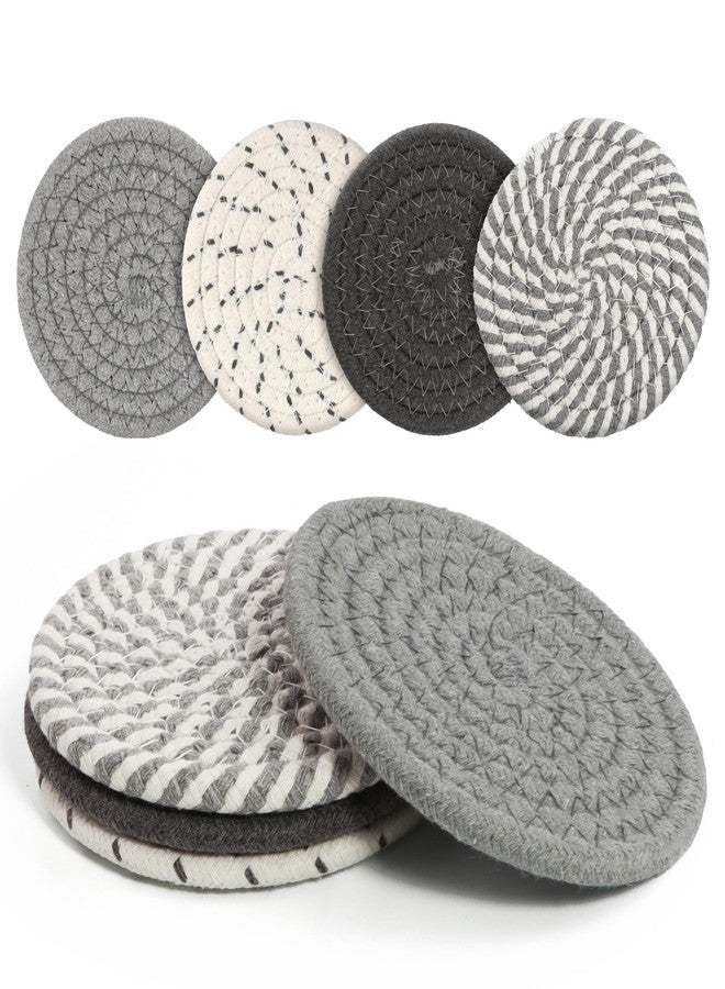 krastmon Coasters Set of 4 for Drinks, Cotton Woven 4 Colors Absorbent Boho Coasters for Home Decor Cups - Hot or Cold Drink Thickened (Grey) - Image 1