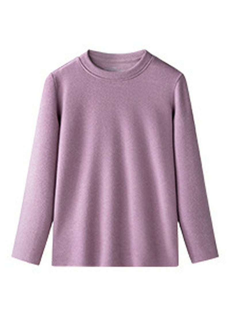 Loquat Children's Solid Color Crew-Neck Thick Thermal Underwear Shirt Cold Weather Base Layer,Long Sleeve T-Shirt Loungewear Dark Purple 