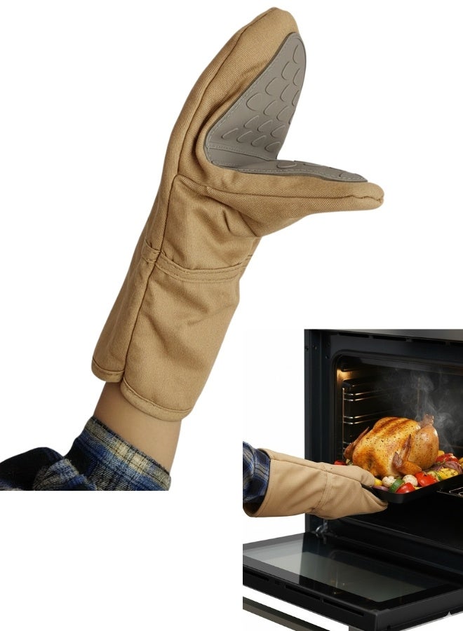 فالمر جوانتي فرن سيليكون طويل مقاوم للحرارة وغير قابل للانزلاق – بطانة قطنية ناعمة لحماية اليد أثناء الطهي، الخبز والشواء – قطعة واحدة، تصميم متين ومريح لمطبخ آمن 27 سم - Image 1