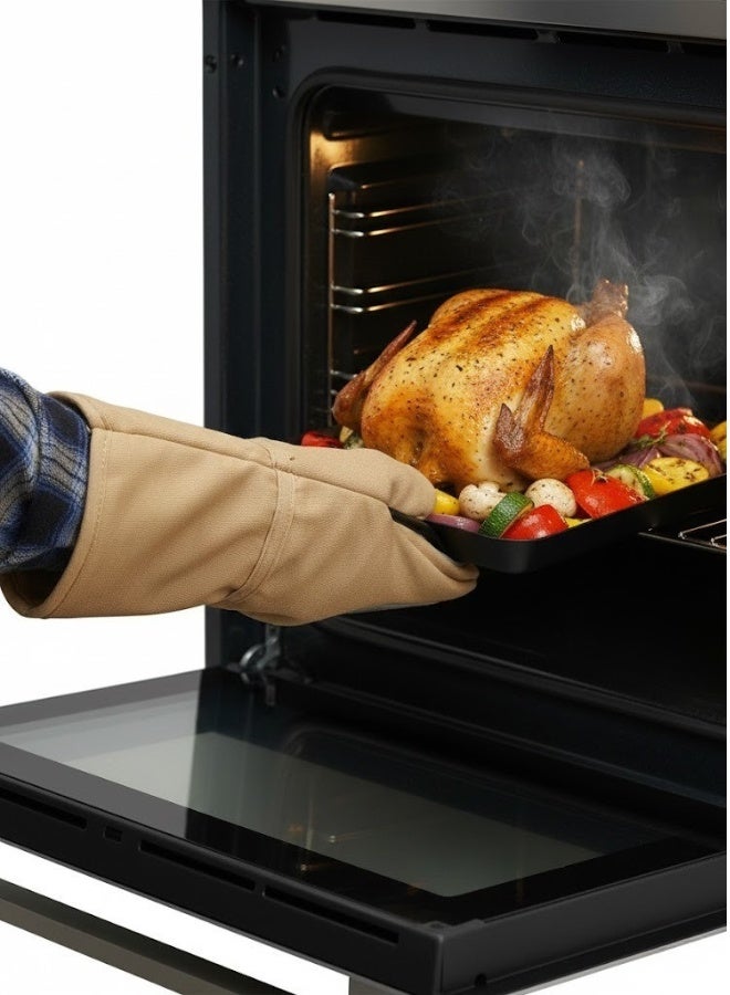 فالمر جوانتي فرن سيليكون طويل مقاوم للحرارة وغير قابل للانزلاق – بطانة قطنية ناعمة لحماية اليد أثناء الطهي، الخبز والشواء – قطعة واحدة، تصميم متين ومريح لمطبخ آمن 27 سم - Image 3