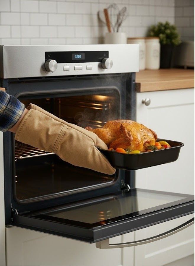 فالمر جوانتي فرن سيليكون طويل مقاوم للحرارة وغير قابل للانزلاق – بطانة قطنية ناعمة لحماية اليد أثناء الطهي، الخبز والشواء – قطعة واحدة، تصميم متين ومريح لمطبخ آمن 27 سم - Image 4