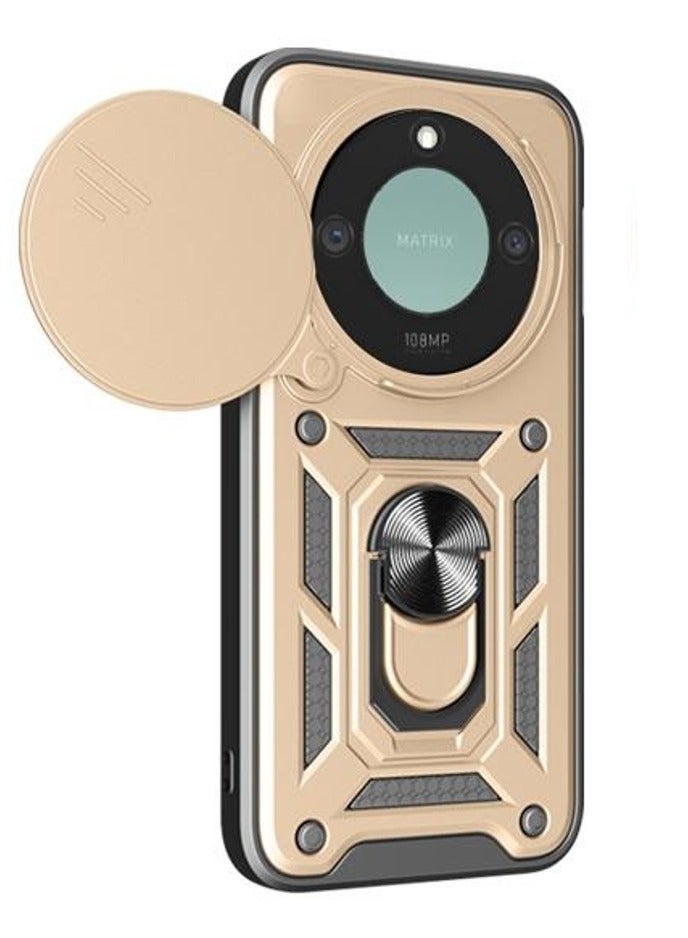 Case Cover Shockproof Protective Case with Camera Protection and Metal Ring Compatible with  Honor X9C Smart (Gold)
