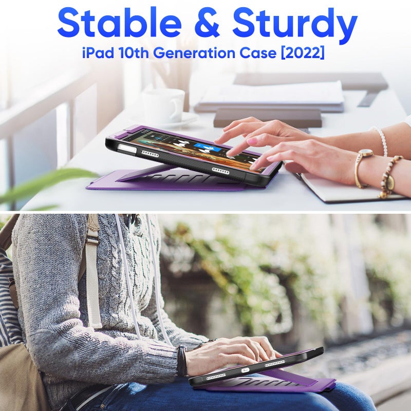 SEYMAC stock حافظة SEYMAC لجهاز iPad (A16) الجيل 11/10 11''/10.9''، حافظة قوية مغناطيسية مع خاصية النوم التلقائي ومضادة للصدمات مع حامل زوايا متعددة، حامل قلم، فتحة بطاقة (بنفسجي) - Image 4