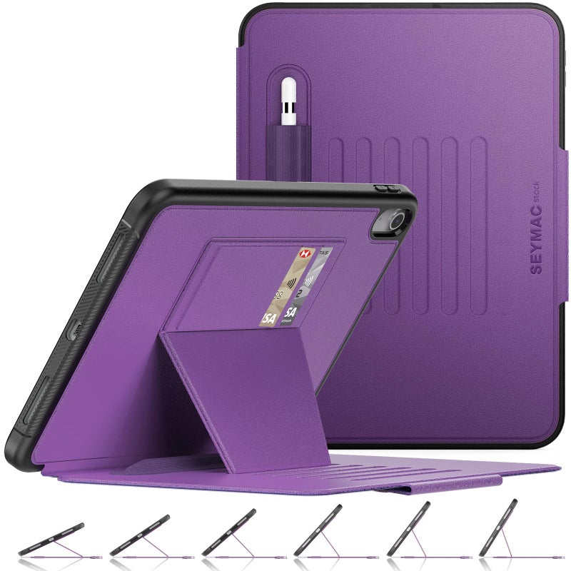 SEYMAC stock حافظة SEYMAC لجهاز iPad (A16) الجيل 11/10 11''/10.9''، حافظة قوية مغناطيسية مع خاصية النوم التلقائي ومضادة للصدمات مع حامل زوايا متعددة، حامل قلم، فتحة بطاقة (بنفسجي) - Image 1