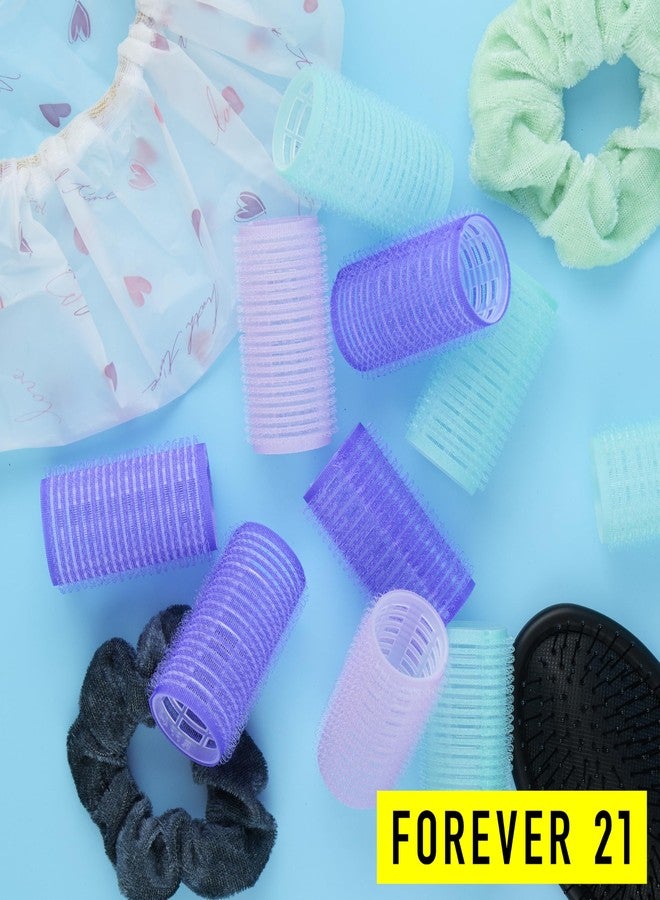 FOREVER 21 10pc Gentle Grip Hair Roller Set for Salon-Style Voluminous Curls at Home (PURPLE/BLUE) - Image 3