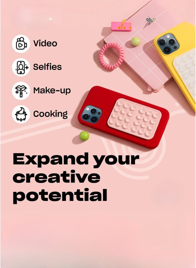 TIGER 2pc Silicone Suction Cup Wall Stand Mat Multifunctional 24 Square Suction Phone Anti-Slip Wall Phone Holder Mount | Pink - Image 3