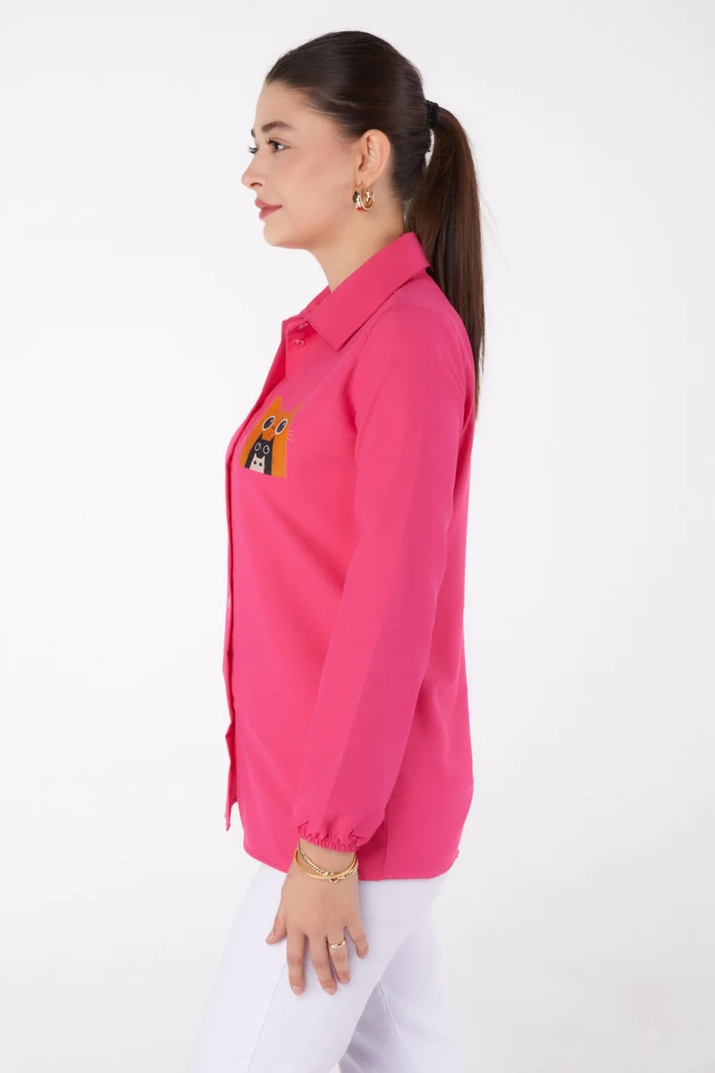 Tofisa Plain Shirt Collar Women's Fuchsia Printed Shirt - 13345