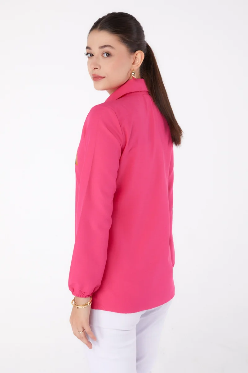 Tofisa Plain Shirt Collar Women's Fuchsia Printed Shirt - 13345