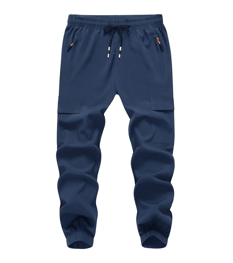WaltZon Boy's Cargo Joggers Pants Youth Quick Dry Hiking Pull-On Lightweight Pants for Sports Outdoor with Zipper Pockets(3801-Blue14) - Image 1