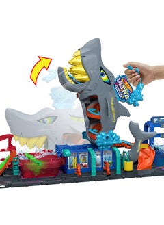 Hot Wheels City Toy Car Track Set, Ultra Shark Car Wash With 1:64 Scale Color Reveal Toy Car, Repeat Color-Change Feature, Storage  - Image 5