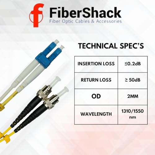 Fibershack - 3ft / 1M LC to ST Fiber Patch Cable - Duplex - ST to LC Single Mode Fiber Cable - LSZH SM OS2 Optical Patch Cord - Built for Professionals - Image 4