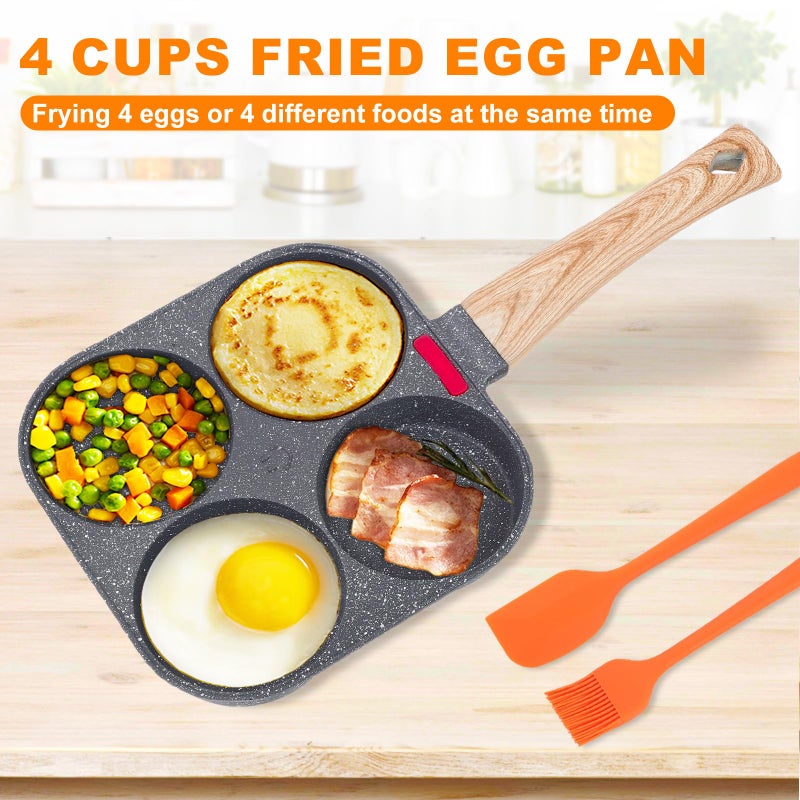 AHFLRITO 4-Cup Egg Pan Nonstick, Healthy Aluminum Omelette Pan, Breakfast Omelette Skillet for Fried Eggs Cooker, Pancakes, Suitable for Gas Stove & Induction Cookware - Image 2