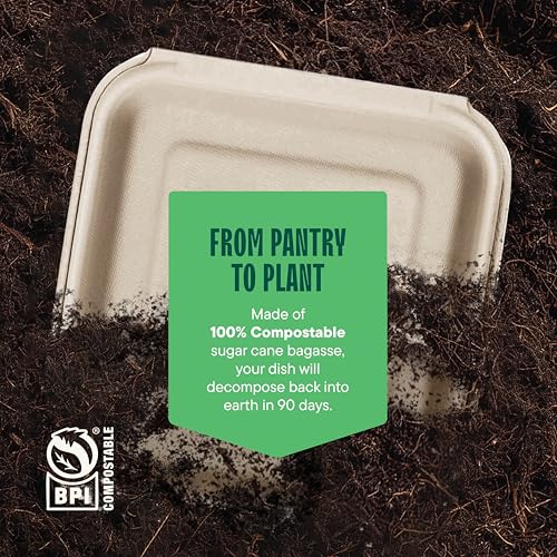 Stack Man 100% Compostable Clamshell Take Out Food Containers [8X8" 50-Pack] Heavy-Duty Quality to go Containers, Natural Disposable Bagasse, Eco-Friendly Biodegradable Made of Sugar Cane Fibers - Image 5