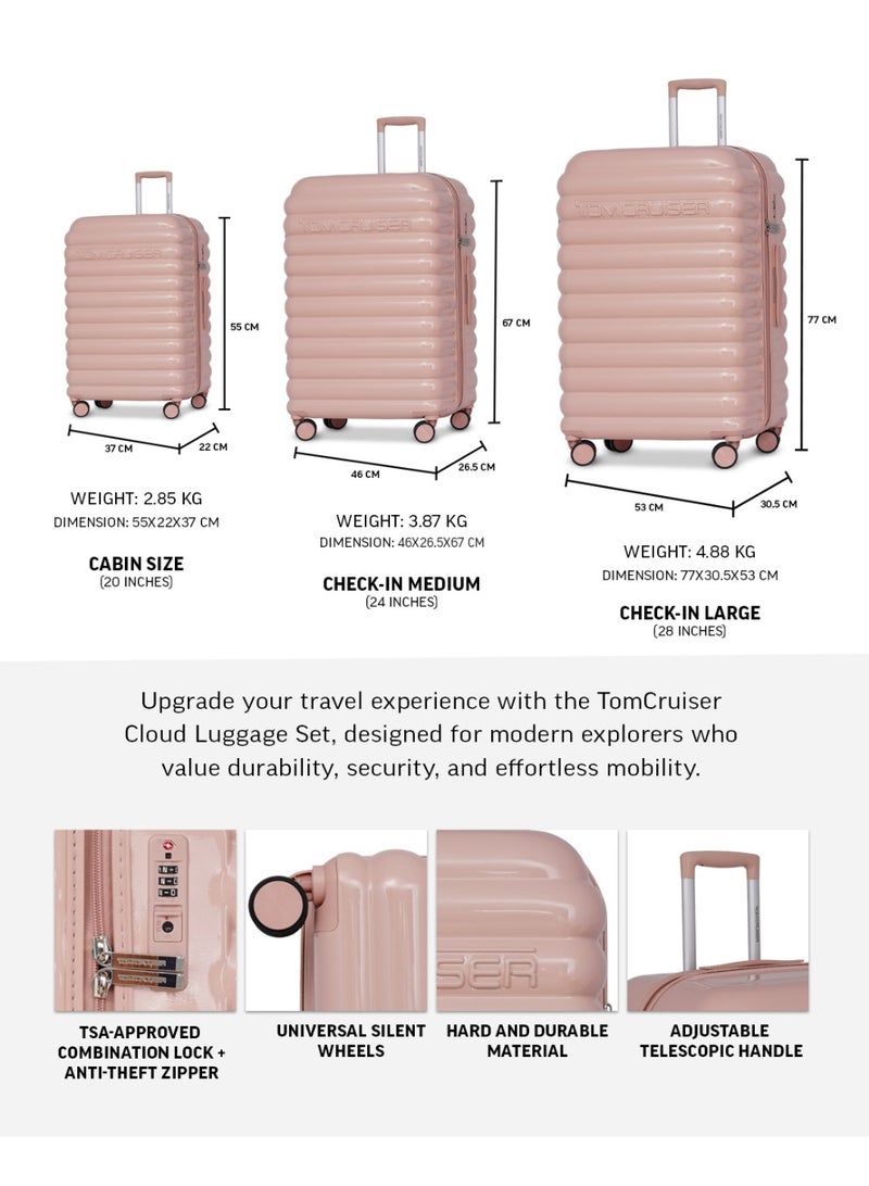 Tom Cruiser Cloud Polycarbonate Hard Luggage Suitcase Set, Ultra Lightweight, TSA Lock, Anti-Theft Zipper, 3 Pcs, Pink, 2-Year Warranty - Image 4