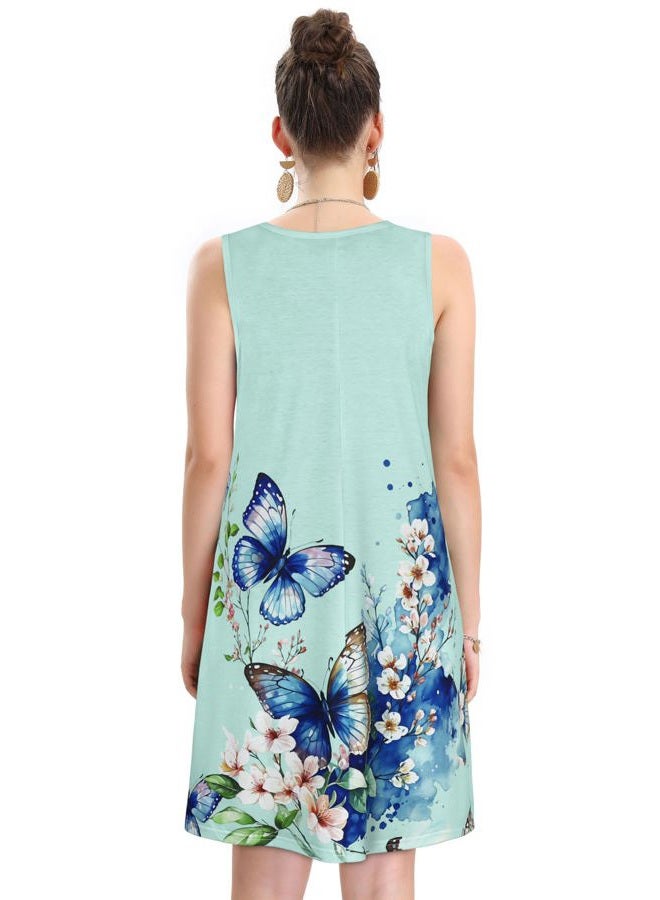 elescat Women's Summer Dresses 2025 Beach Casual Sleeveless Floral Print Tank Loose Sundress with Pocket, Blue Butterfly Flower, L - Image 5