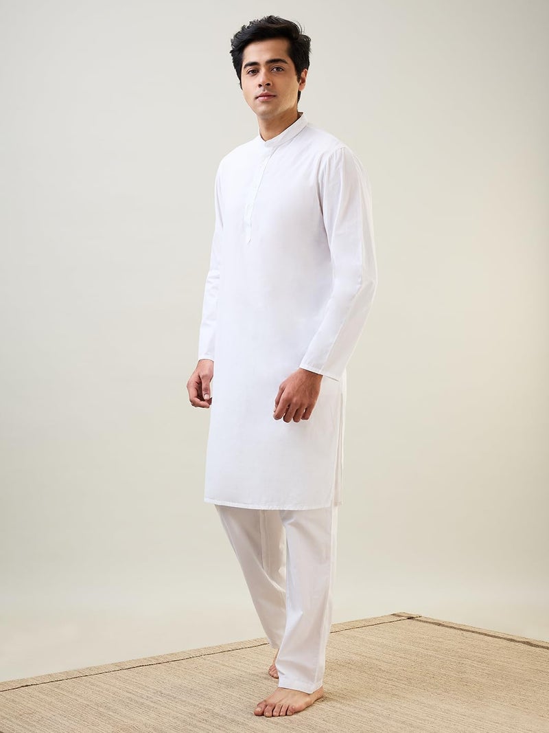 Raymond SleepZ Men Comfort Fit Solid Pattern Pure Cotton Mandrin Collar Kurta White - Image 2