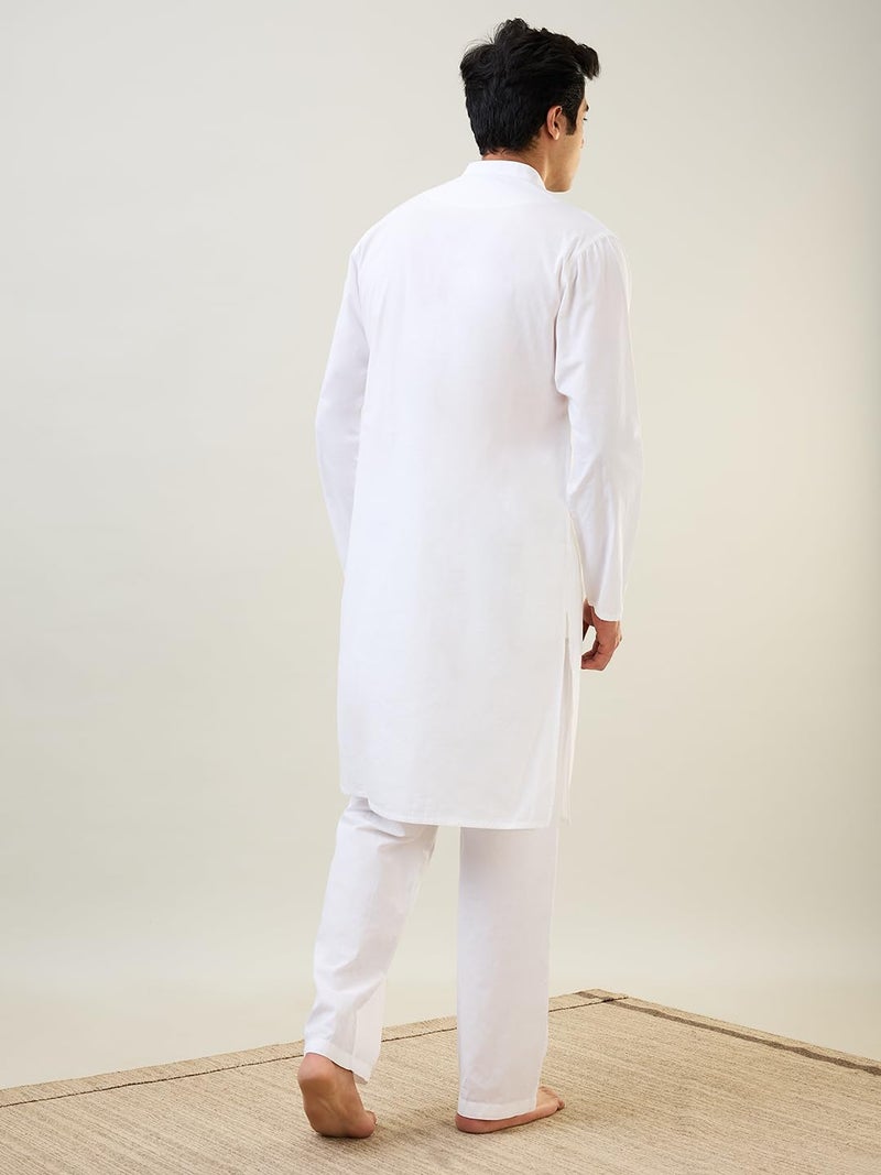 Raymond SleepZ Men Comfort Fit Solid Pattern Pure Cotton Mandrin Collar Kurta White - Image 4