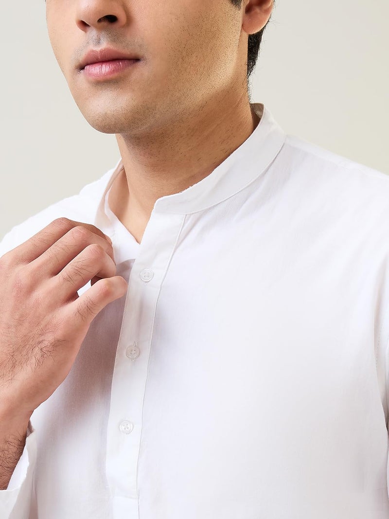 Raymond SleepZ Men Comfort Fit Solid Pattern Pure Cotton Mandrin Collar Kurta White - Image 5