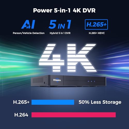 Hiseeu نظام كاميرات مراقبة سلكية Hiseeu 4K مع صوت، رؤية ليلية ملونة ذكية، قرص صلب 3TB، كشف ذكاء اصطناعي للبشر/المركبات، 8 قطع كاميرات CCTV منزلية مقاومة للعوامل الجوية IP67 بدقة 8MP، للمراقبة الداخلية/الخارجية مع جهاز تسجيل DVR - Image 2