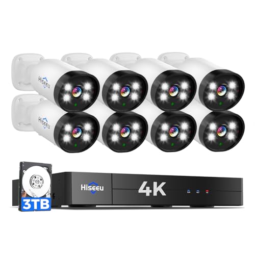 Hiseeu نظام كاميرات مراقبة سلكية Hiseeu 4K مع صوت، رؤية ليلية ملونة ذكية، قرص صلب 3TB، كشف ذكاء اصطناعي للبشر/المركبات، 8 قطع كاميرات CCTV منزلية مقاومة للعوامل الجوية IP67 بدقة 8MP، للمراقبة الداخلية/الخارجية مع جهاز تسجيل DVR - Image 1
