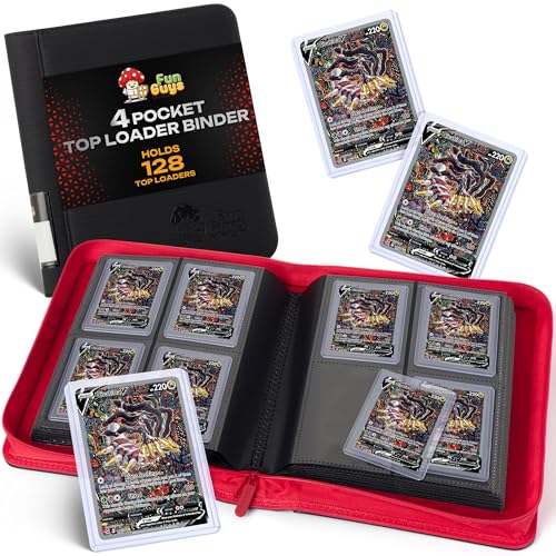 FunGuys Toploader Binder 4 Pocket Trading Card Binder for 128 Top Loaders Pokemon Card Binder MTG Yugioh Sports Cards TCG Storage Album Zipper Card Collector Folder - Image 1