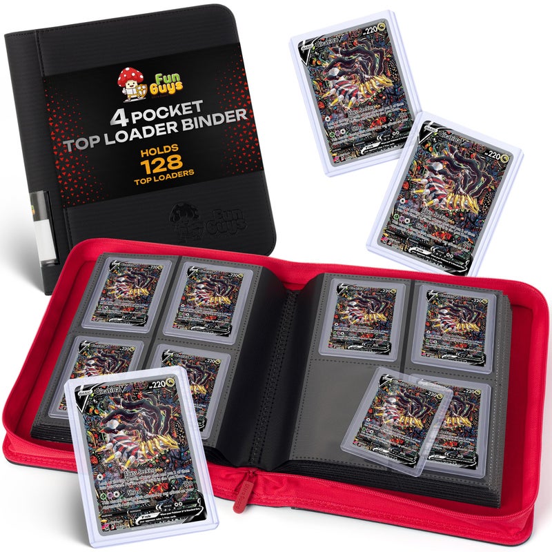FunGuys Toploader Binder 4 Pocket Trading Card Binder for 128 Top Loaders Pokemon Card Binder MTG Yugioh Sports Cards TCG Storage Album Zipper Card Collector Folder - Image 2