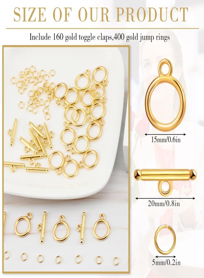 Inbagi 560 Pcs Gold Toggle Clasps for Jewelry Making: 160 Pairs Alloy Toggle Clasps & 400 Open Rings - DIY Craft Necklace & Bracelet Making Kit - Image 2