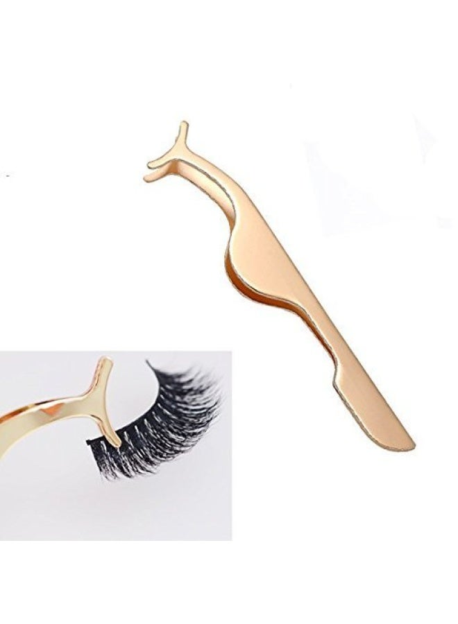 EIAKE False Eyelashes Applicator Tool Eyelash Extension Tweezers Remover Clip Tweezers Nipper Golden - Image 3