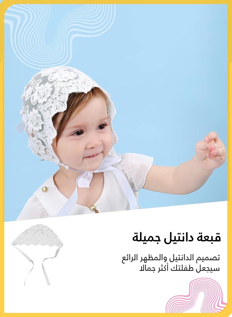 She&Little Baby Girl Cotton Lace Bonnet, Eyelet Christening Hat for Infant 0–9 Months, Handmade Sun Hat with Adjustable Fit and Wide Brim (White) - Image 2
