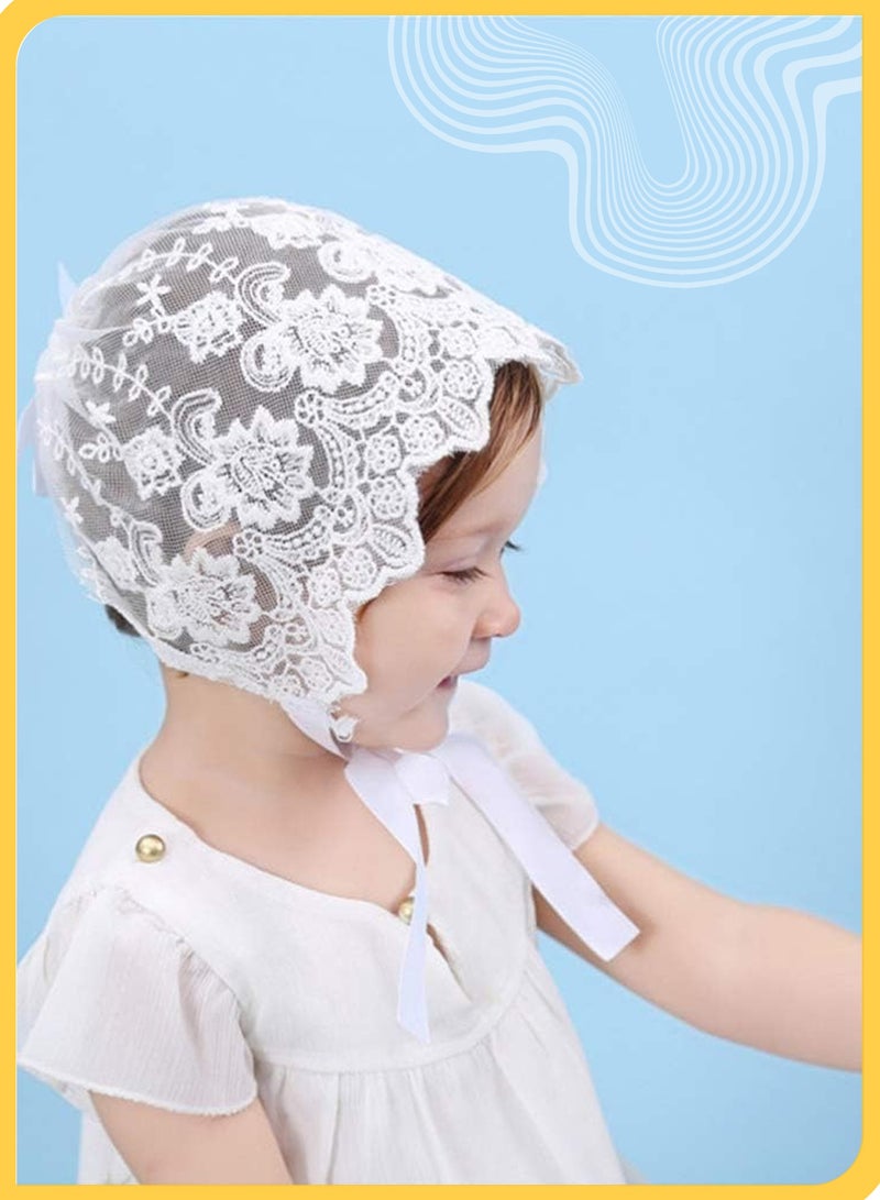 She&Little Baby Girl Cotton Lace Bonnet, Eyelet Christening Hat for Infant 0–9 Months, Handmade Sun Hat with Adjustable Fit and Wide Brim (White) - Image 3