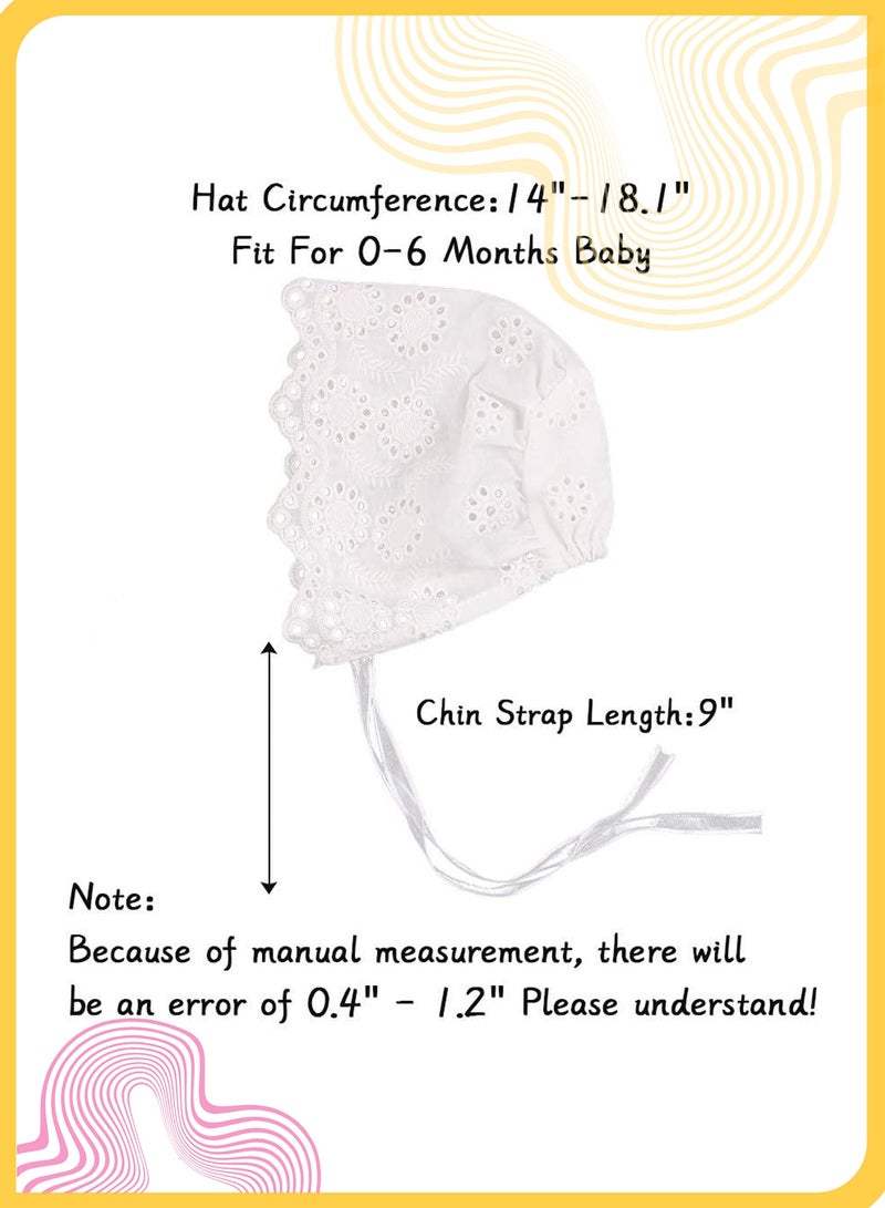 She&Little Baby Girl Cotton Lace Bonnet, Eyelet Christening Hat for Infant 0–9 Months, Handmade Sun Hat with Adjustable Fit and Wide Brim (White) - Image 5