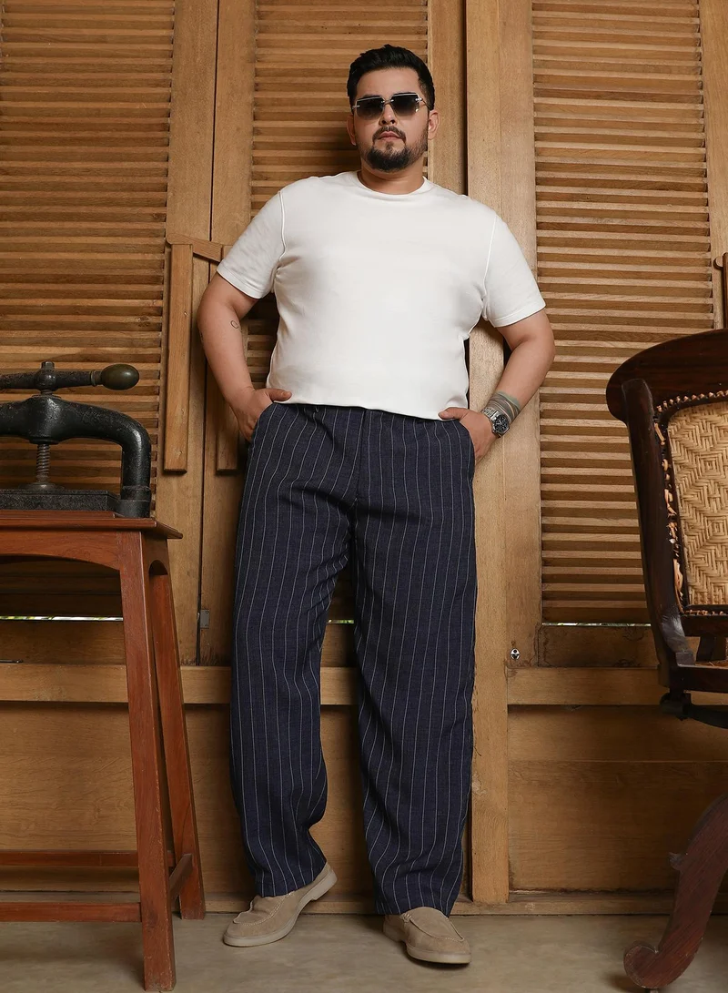 Instafab Plus  Men's Charcoal Black Pinstripe-Pleated Chino Trousers For Casual Wear | Mid-Rise | Straight Fit | Hook & Zip Closure | Plus Size Trousers Crafted With Comfort Fit For Everyday Wear for Men | Best Price UAE