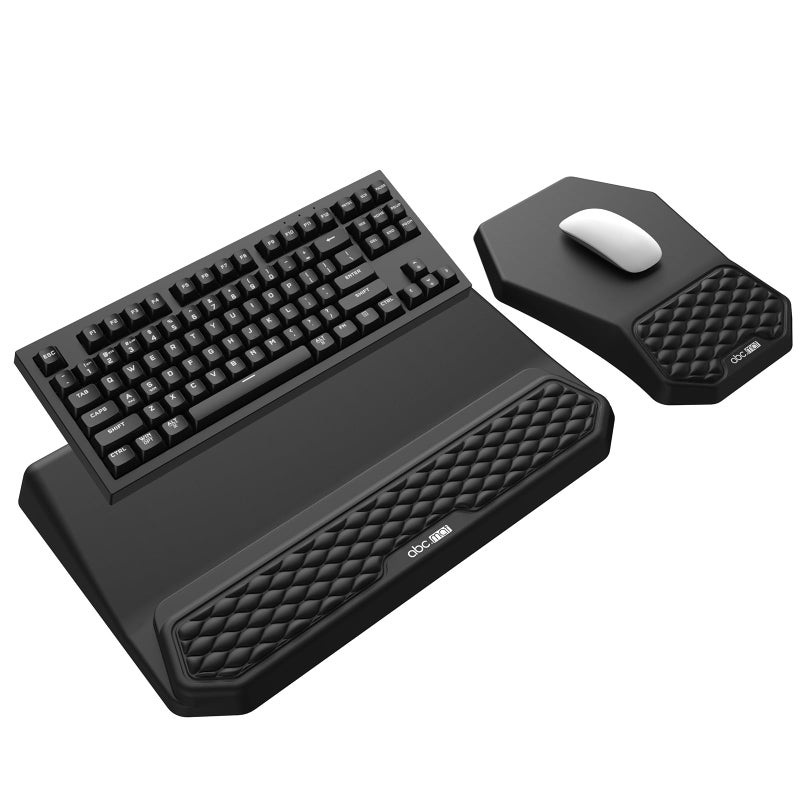 abc.mat 3-in-1 Ergonomic Keyboard Stand with Wrist Rest & Mouse Pad Set, Comfy Keyboard Riser Holder Soft Mousepad with Massage Design, Memory Foam and Non-Slip PU Base for Pain Relief, Black - Image 1