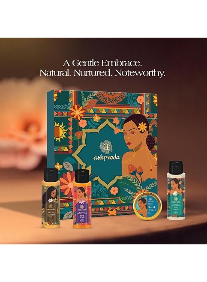 Ashpveda A Box To Nourish Gift Box | Ayurvedic Bath & Body Set with Body Wash30ml, Body Lotion30ml, Badam Oil 30ml& Hand Cream15g | Luxury Best Gift Combo for Men & Women - Image 4
