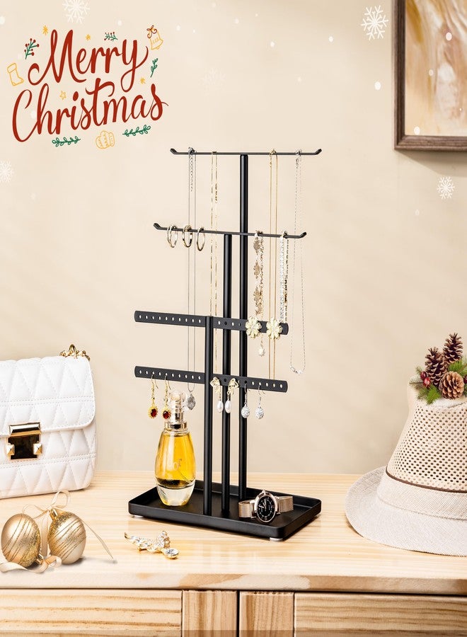pickpiff Jewelry Stand Organizer, 12.5" Tall Sturdy Metal, 3-Tier Jewelry Holder for Necklace, Earring, Bracelet, Ring, Hanger for Display and Storage, Aesthetic Room Decor, Black - Image 2