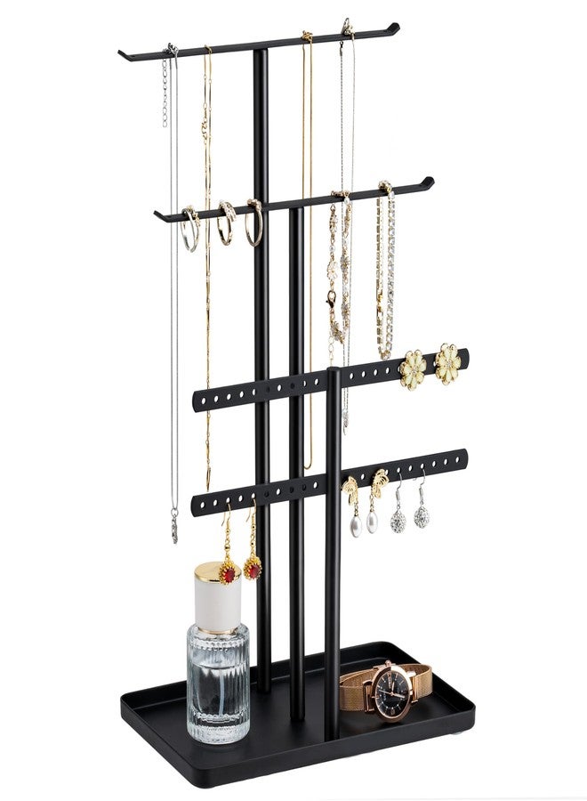 pickpiff Jewelry Stand Organizer, 12.5" Tall Sturdy Metal, 3-Tier Jewelry Holder for Necklace, Earring, Bracelet, Ring, Hanger for Display and Storage, Aesthetic Room Decor, Black - Image 1