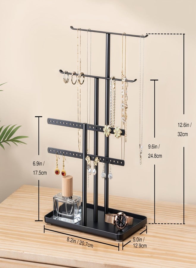 pickpiff Jewelry Stand Organizer, 12.5" Tall Sturdy Metal, 3-Tier Jewelry Holder for Necklace, Earring, Bracelet, Ring, Hanger for Display and Storage, Aesthetic Room Decor, Black - Image 3