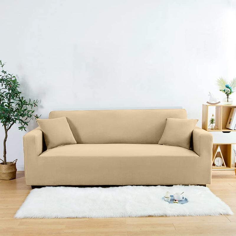 A CUBE LUXURY SOLUTIONS A CUBE LUXURY SOLUTIONS 311 5 Seater Sofa Cover Big Elasticity Cover for Couch Flexible Stretch Sofa Slipcover 5 Seater Brown Polyester Spandex Beige  - Image 1