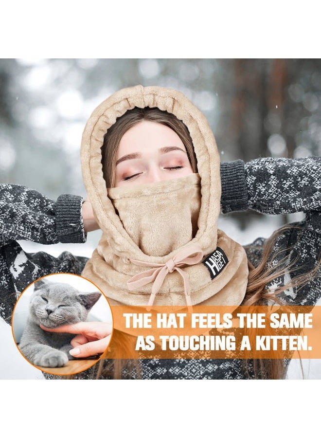 HASAGEI Ski Mask for Women Balaclava Women Men Windproof Thermal Hood Winter Neck Warmer with Plush, Apricot, One size - Image 5
