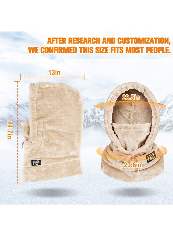 HASAGEI Ski Mask for Women Balaclava Women Men Windproof Thermal Hood Winter Neck Warmer with Plush, Apricot, One size - Image 4