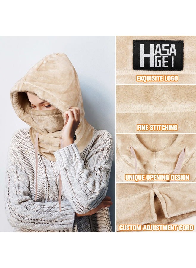 HASAGEI Ski Mask for Women Balaclava Women Men Windproof Thermal Hood Winter Neck Warmer with Plush, Apricot, One size - Image 3