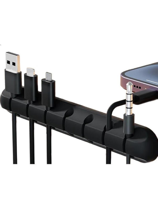 Masentek 5-Hole Cable Organizer Desktop Hub Storage Management Fixed Power Data Charging Headphone Cable Clip Bedside Winding Artifact 5 Buckle Black [Pack Of 2] - Image 1