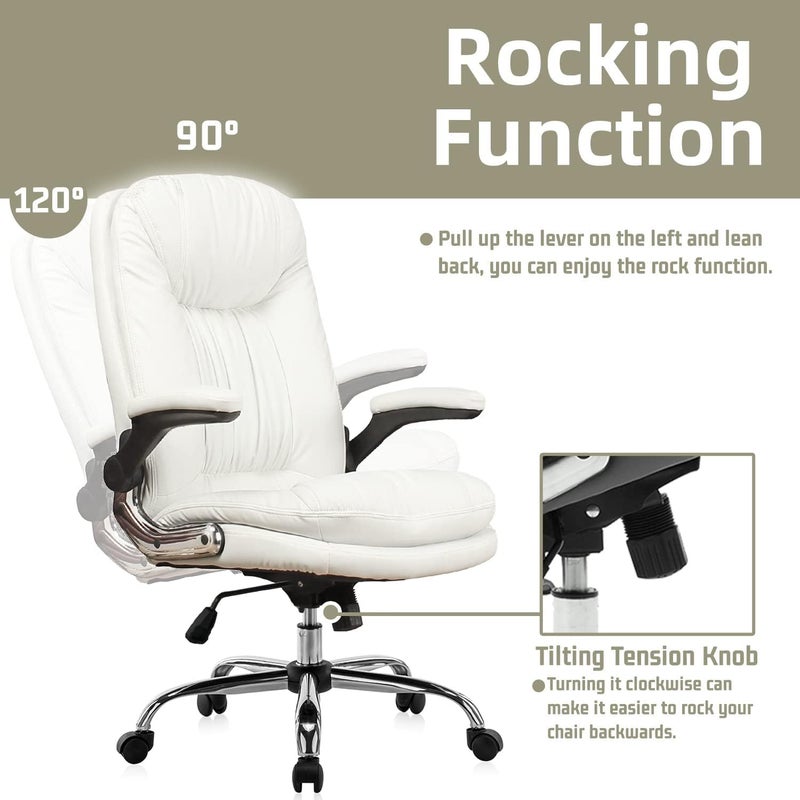 CHAIR KING CHAIR KING Premium Ergonomic Leatherette Office Boss Chair High Back Revolving Chair for OfficeHomeReclinerStudy Gamingwith Comfort CushionHeavy Duty Metal BaseHeight Adjustable Chair White - Image 5