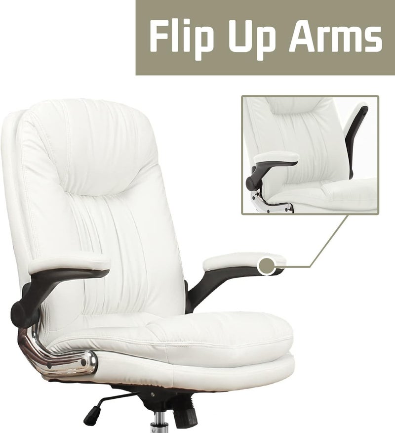 CHAIR KING CHAIR KING Premium Ergonomic Leatherette Office Boss Chair High Back Revolving Chair for OfficeHomeReclinerStudy Gamingwith Comfort CushionHeavy Duty Metal BaseHeight Adjustable Chair White - Image 4