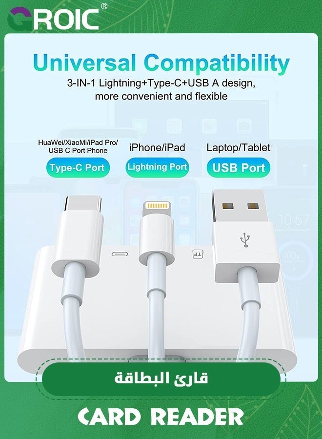 GROIC 5-in-1 Memory Card Reader, iPhone/iPad USB OTG White Adapter & SD C and A Devices with Micro Slots, SDHC/SDXC/MMC, Plug Play for iOS Android  - Image 5