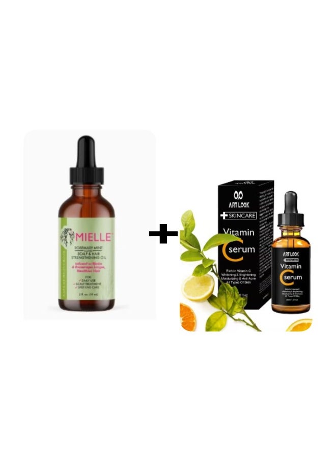 ARTLOOK Rosemary Mint Scalp & Hair Strengthening Oil 59 ml and Anti Ageing Vitamin C Serum 30ml 