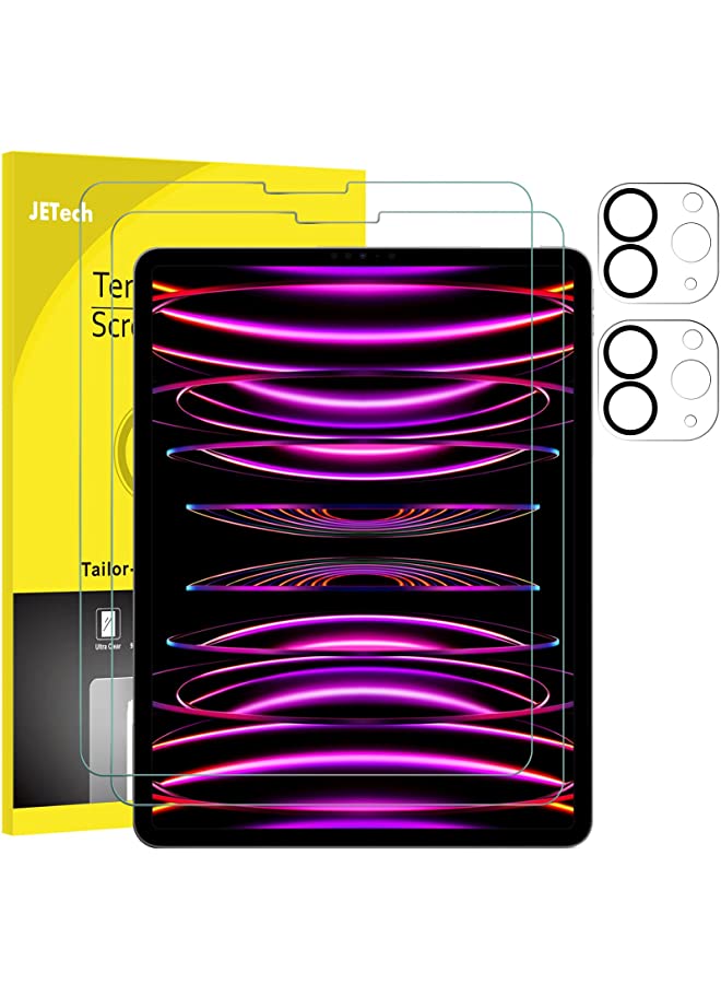 Jetech واقي شاشة لجهاز iPad Pro مقاس 12.9 بوصة، 2022/2021/2020 (الجيل السادس/الخامس/الرابع) مع واقي عدسة الكاميرا، وطبقة زجاجية مقواة عالية الدقة مضادة للخدش، ويدعم القلم وFace ID، عبوتان لكل منهما - Image 1