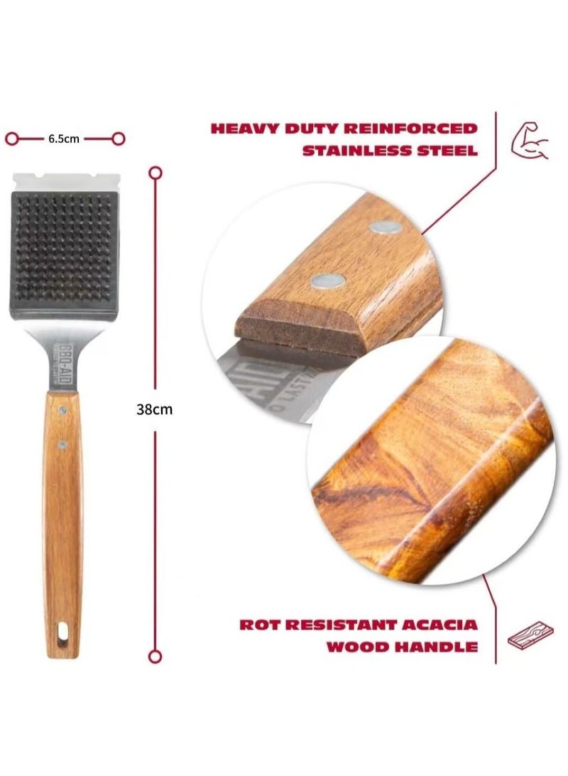 Grill Brush and Scraper for Barbecue, Grill Brush for Outdoor Grill with Extended, Large Wooden Handle and Replaceable Stainless Steel Bristles Head, No Scratch for BBQ Grill Brush for Any Grill (Si - Image 2